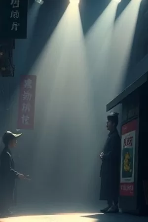 神马午夜影院首屏主推悬疑片《夜半放映室》竖版海报，放映机光束穿过空荡影厅
